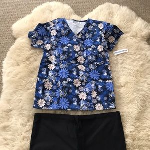 Blue and Black Floral Scrubs w/ Tags